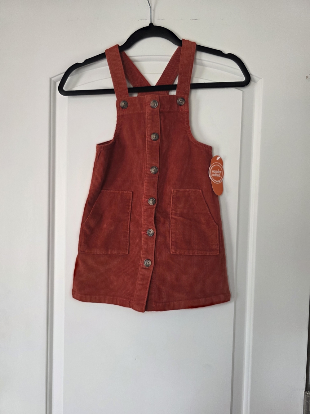 Wonder nation Burnt Orange Corduroy Button-Front Overall Dress